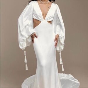Rue De Seine White Wedding Dress with Dramatic Sleeves